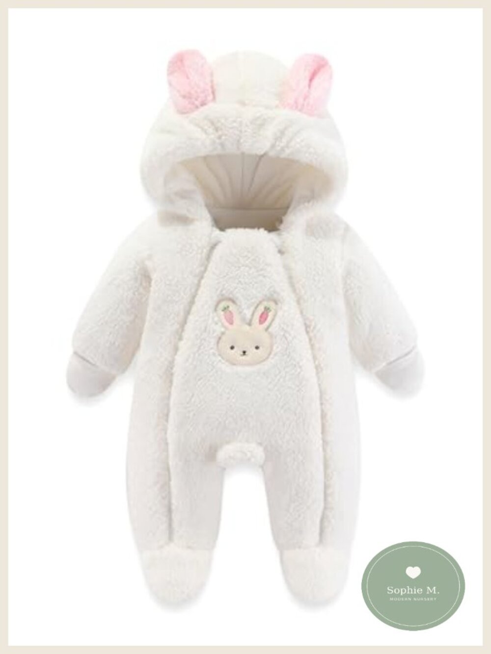 Newborn Winter Hooded Romper Snowsuit Bear Ear Fleece Footie Jumpsuit Zipper